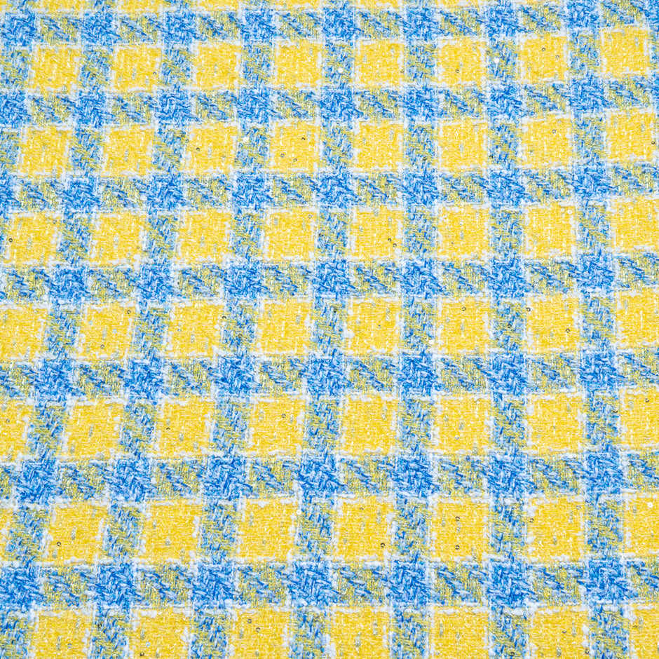Rich Blue & Yellow Checkered Sequin Bouclé