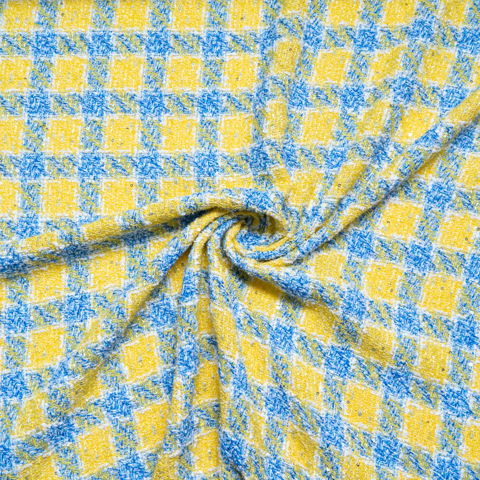 Rich Blue & Yellow Checkered Sequin Bouclé