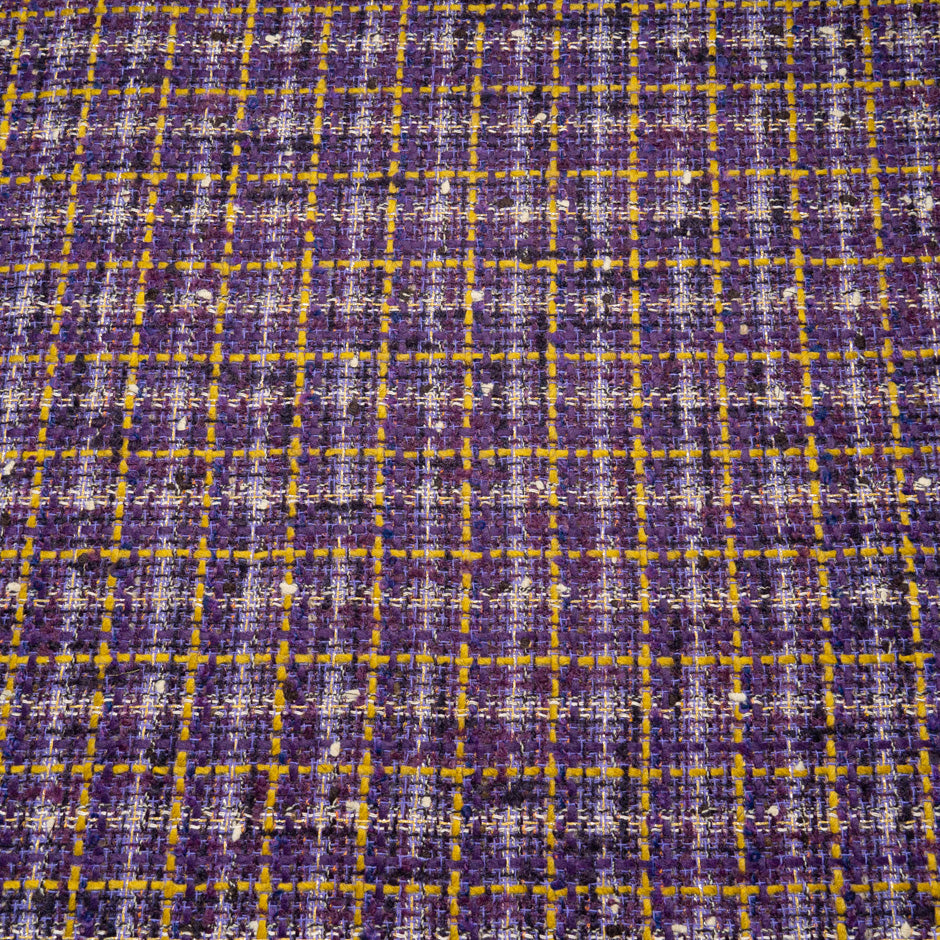 Yellow & Purple Checkered Cotton Blend Bouclé