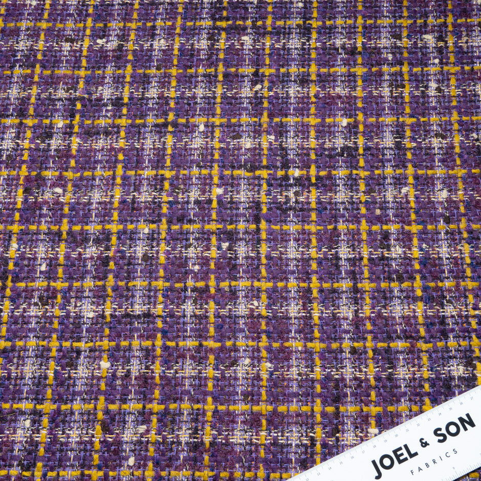 Yellow & Purple Checkered Cotton Blend Bouclé