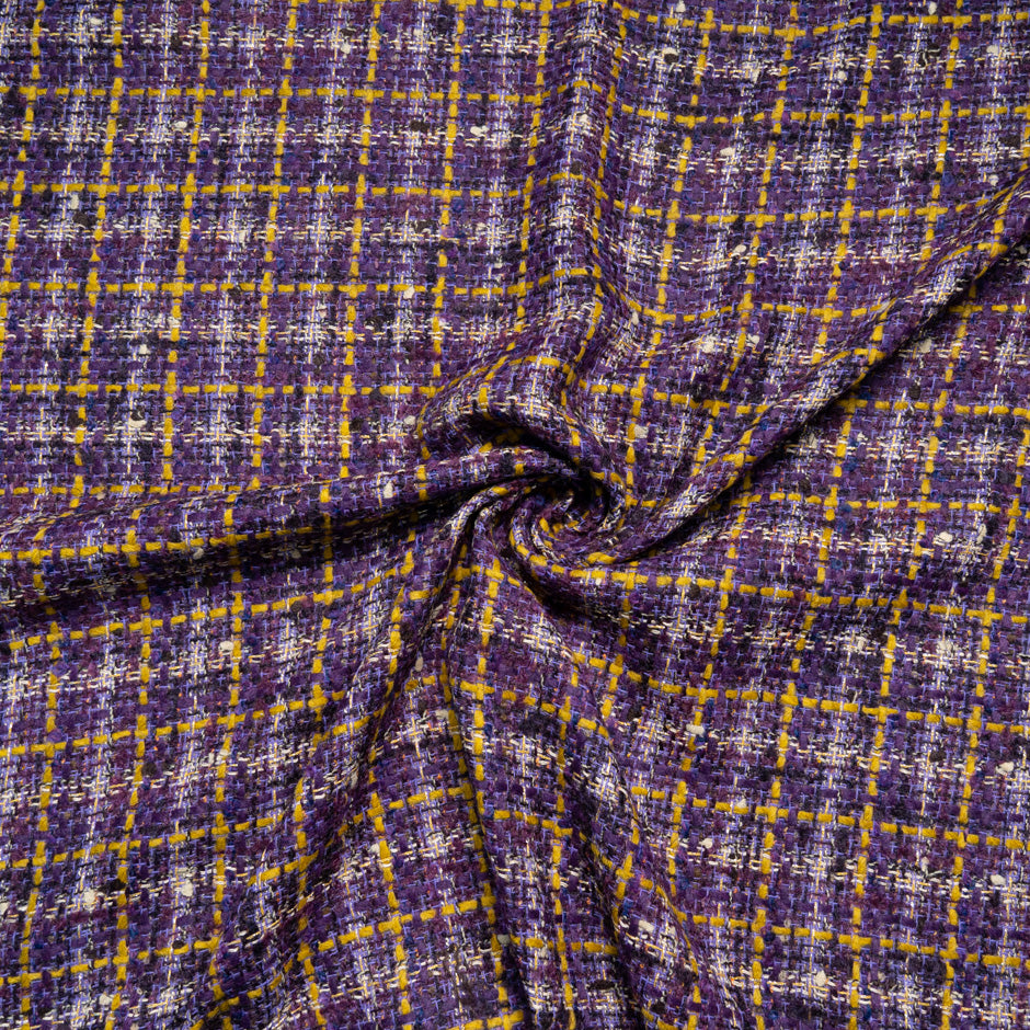 Yellow & Purple Checkered Cotton Blend Bouclé
