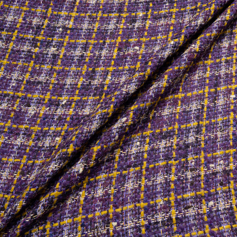 Yellow & Purple Checkered Cotton Blend Bouclé