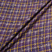 Yellow & Purple Checkered Cotton Blend Bouclé