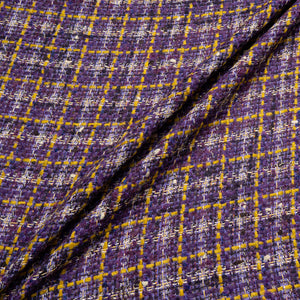 Yellow & Purple Checkered Cotton Blend Bouclé