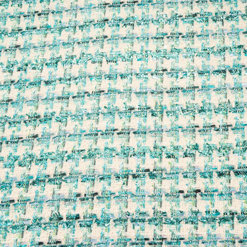 Teal Green & Cream Metallic Cotton Dogtooth Bouclé