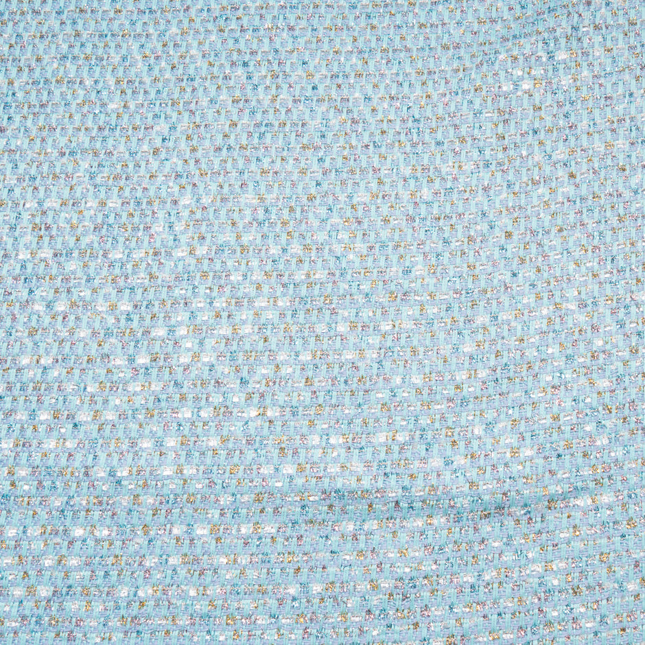 Sky Blue & Gold Metallic Woven Bouclé