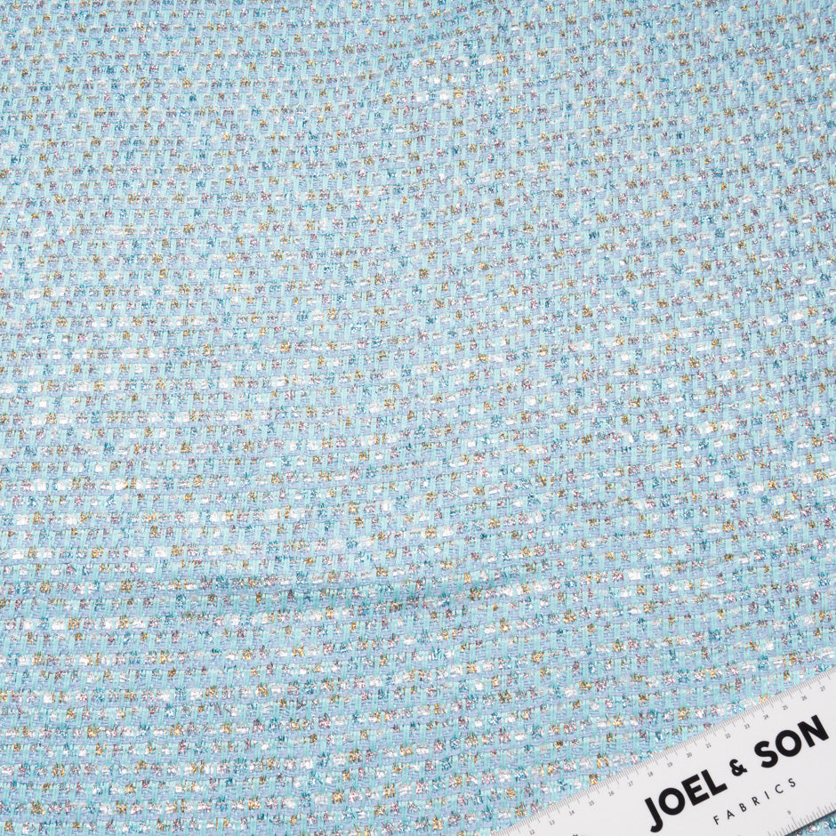 Sky Blue & Gold Metallic Woven Bouclé