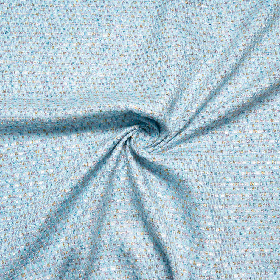 Sky Blue & Gold Metallic Woven Bouclé