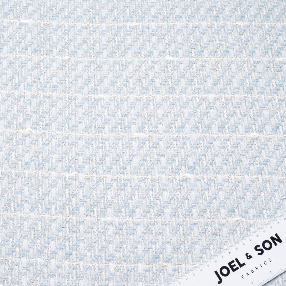 Blue & White Woven Cotton Blend Bouclé