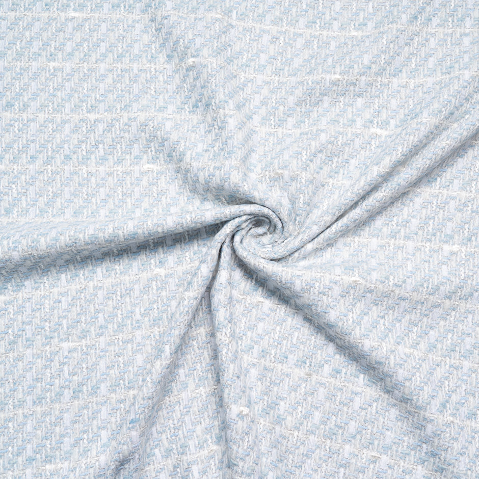 Blue & White Woven Cotton Blend Bouclé