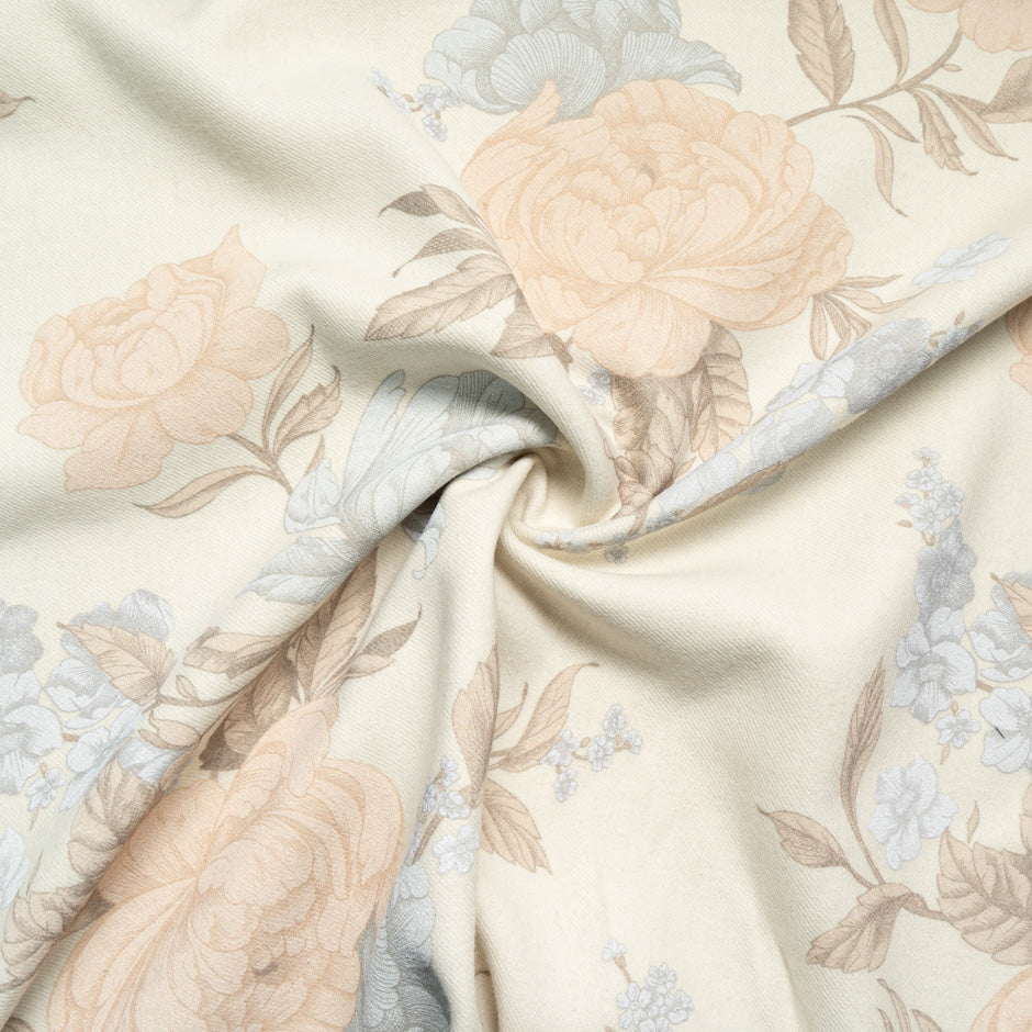 Floral Printed Double Faced Pure Wool