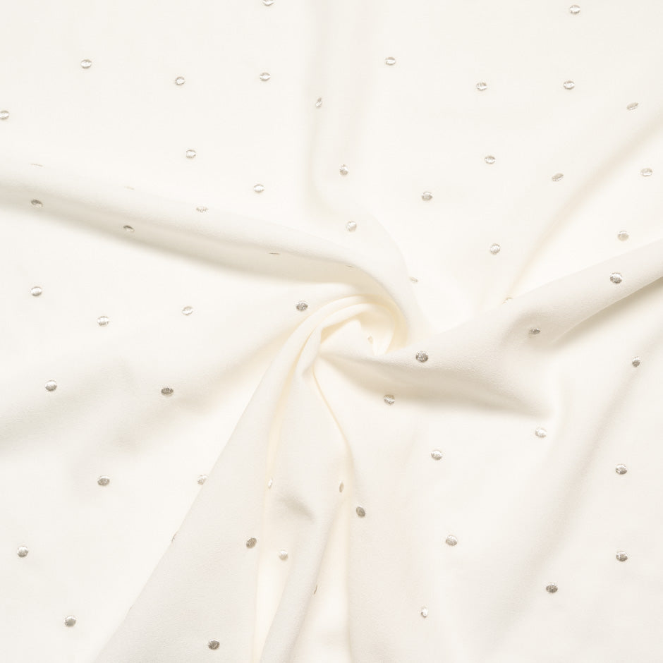 Silver Spot Embroidered Ivory Wool Blend Crêpe