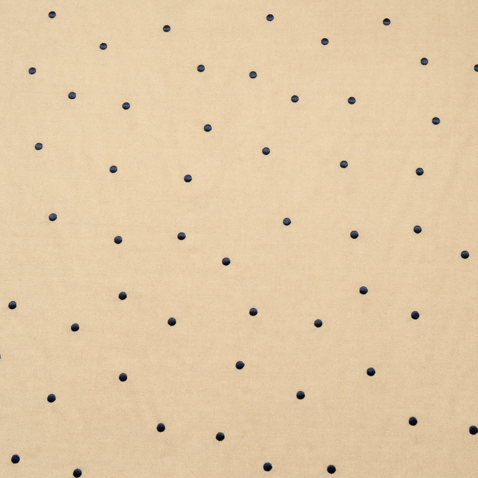 Black Spot Embroidered Beige Wool Blend Crêpe