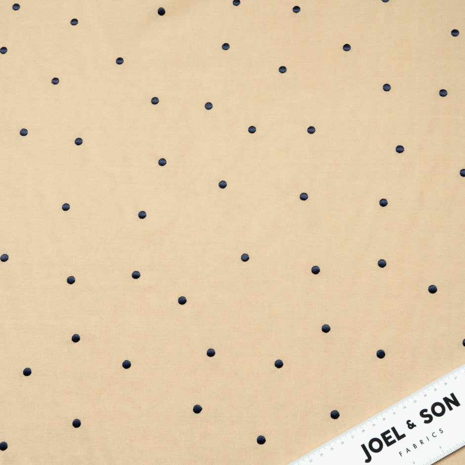 Black Spot Embroidered Beige Wool Blend Crêpe