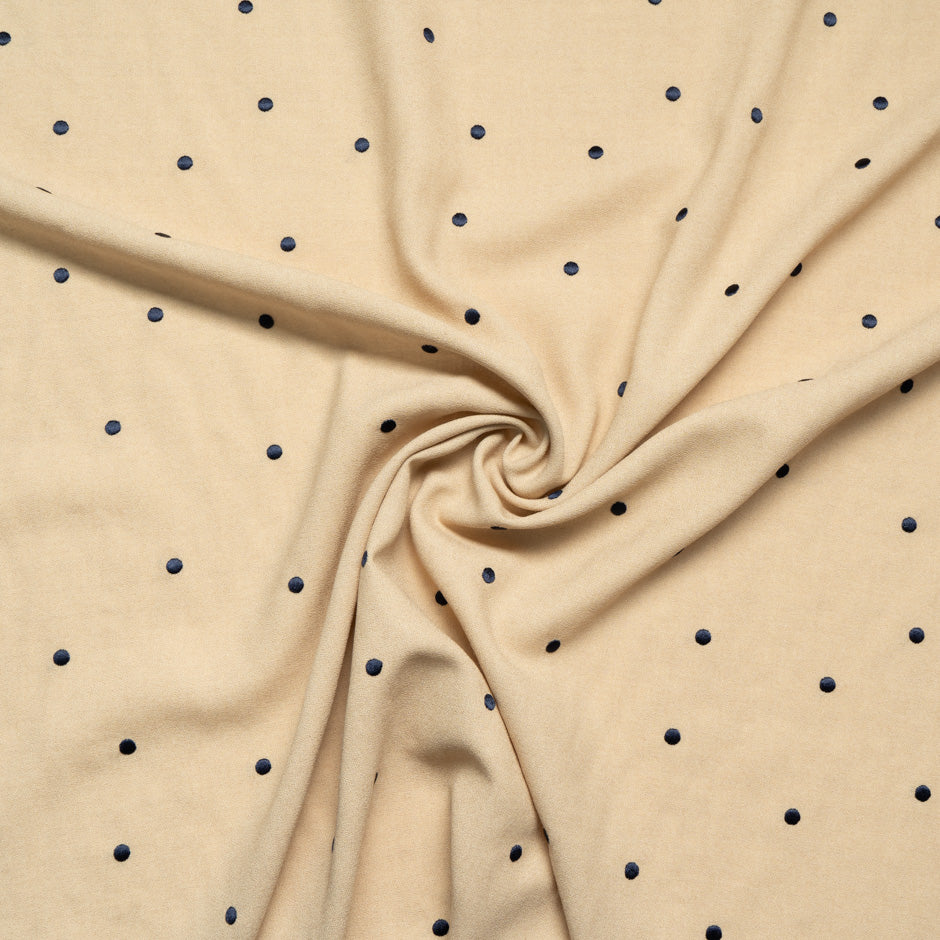 Black Spot Embroidered Beige Wool Blend Crêpe