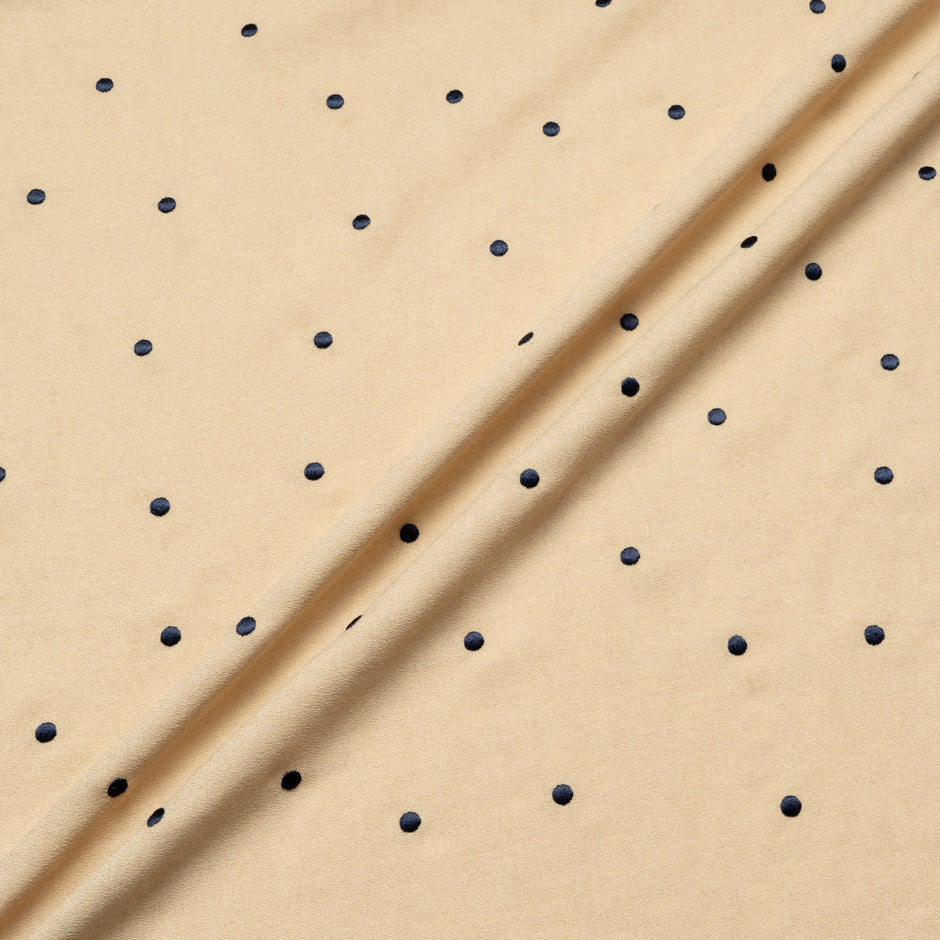 Black Spot Embroidered Beige Wool Blend Crêpe
