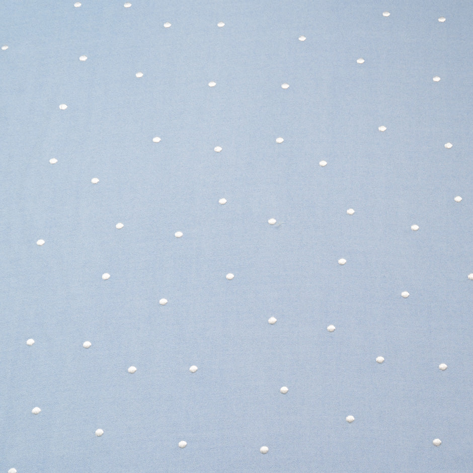 Ivory Spot Embroidered Baby Blue Wool Blend Crêpe
