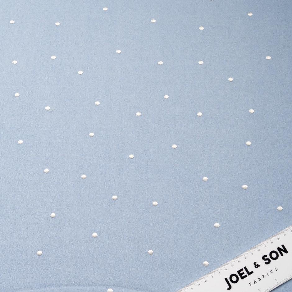 Ivory Spot Embroidered Baby Blue Wool Blend Crêpe