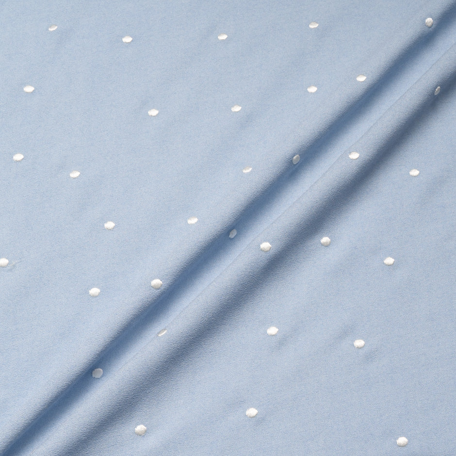 Ivory Spot Embroidered Baby Blue Wool Blend Crêpe