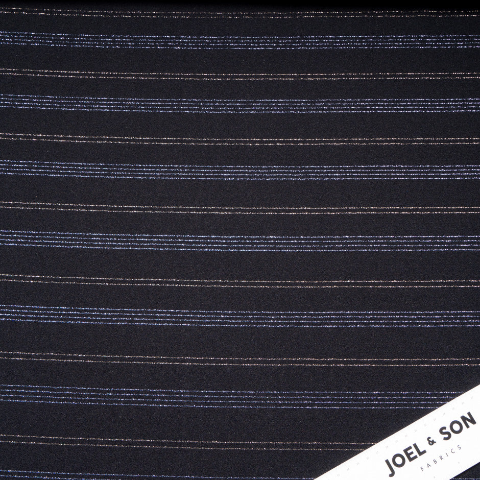 Midnight Blue Metallic Striped Wool Crêpe