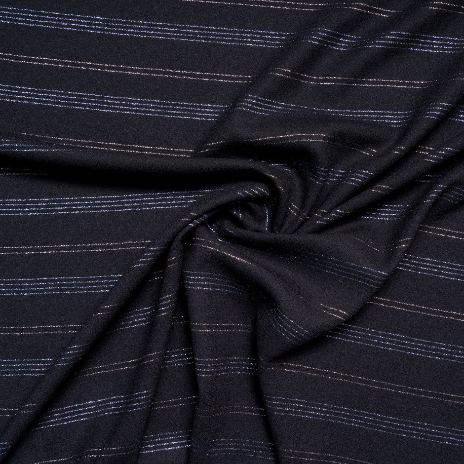 Midnight Blue Metallic Striped Wool Crêpe