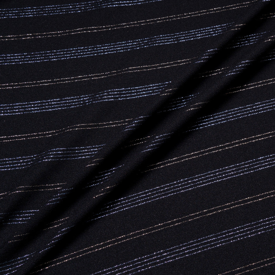 Midnight Blue Metallic Striped Wool Crêpe
