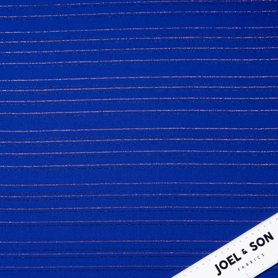 Metallic Striped Electric Blue Wool Crêpe