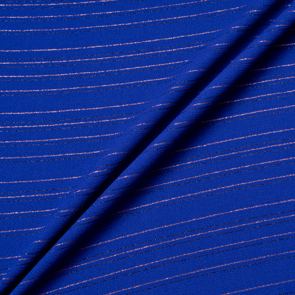 Metallic Striped Electric Blue Wool Crêpe