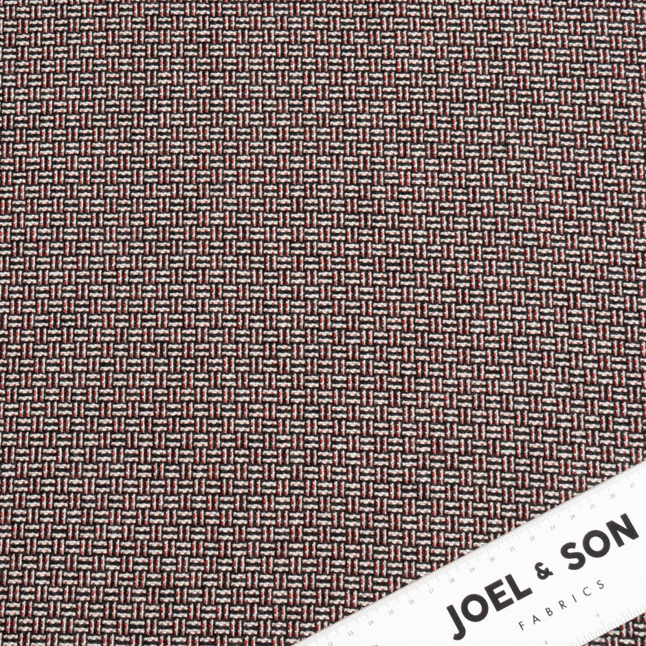 Black, Grey & Red Woven Silk & Cashmere Suiting