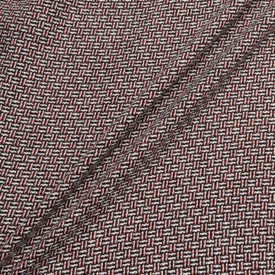 Black, Grey & Red Woven Silk & Cashmere Suiting