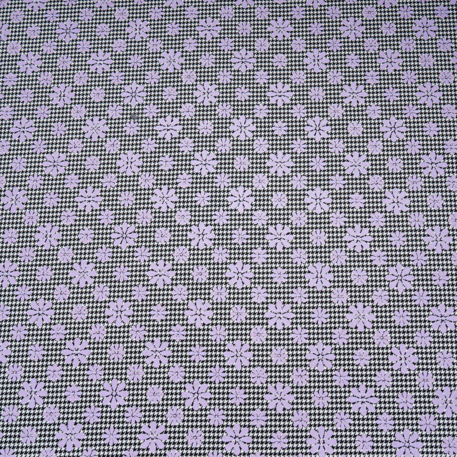 Floral Printed Dogtooth Double Sided Stretch Wool