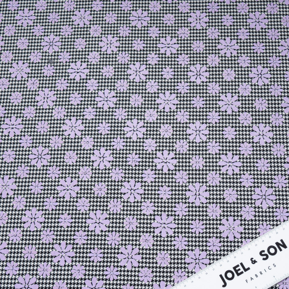 Floral Printed Dogtooth Double Sided Stretch Wool