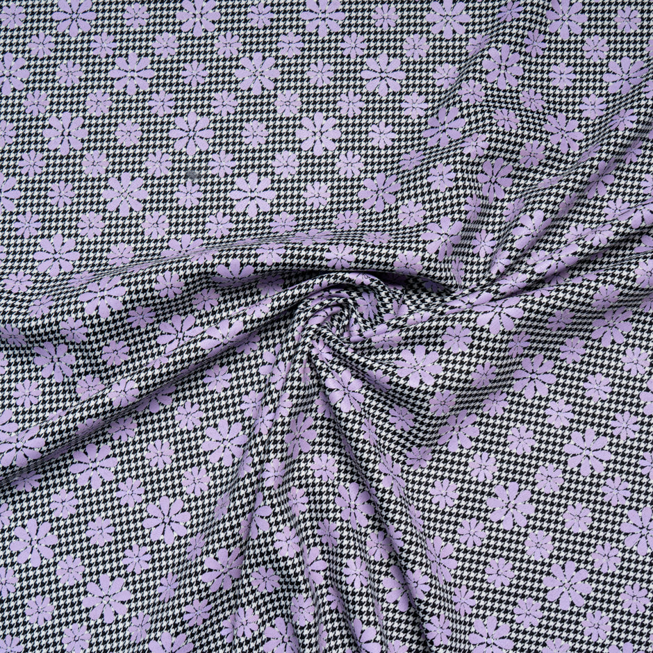 Floral Printed Dogtooth Double Sided Stretch Wool