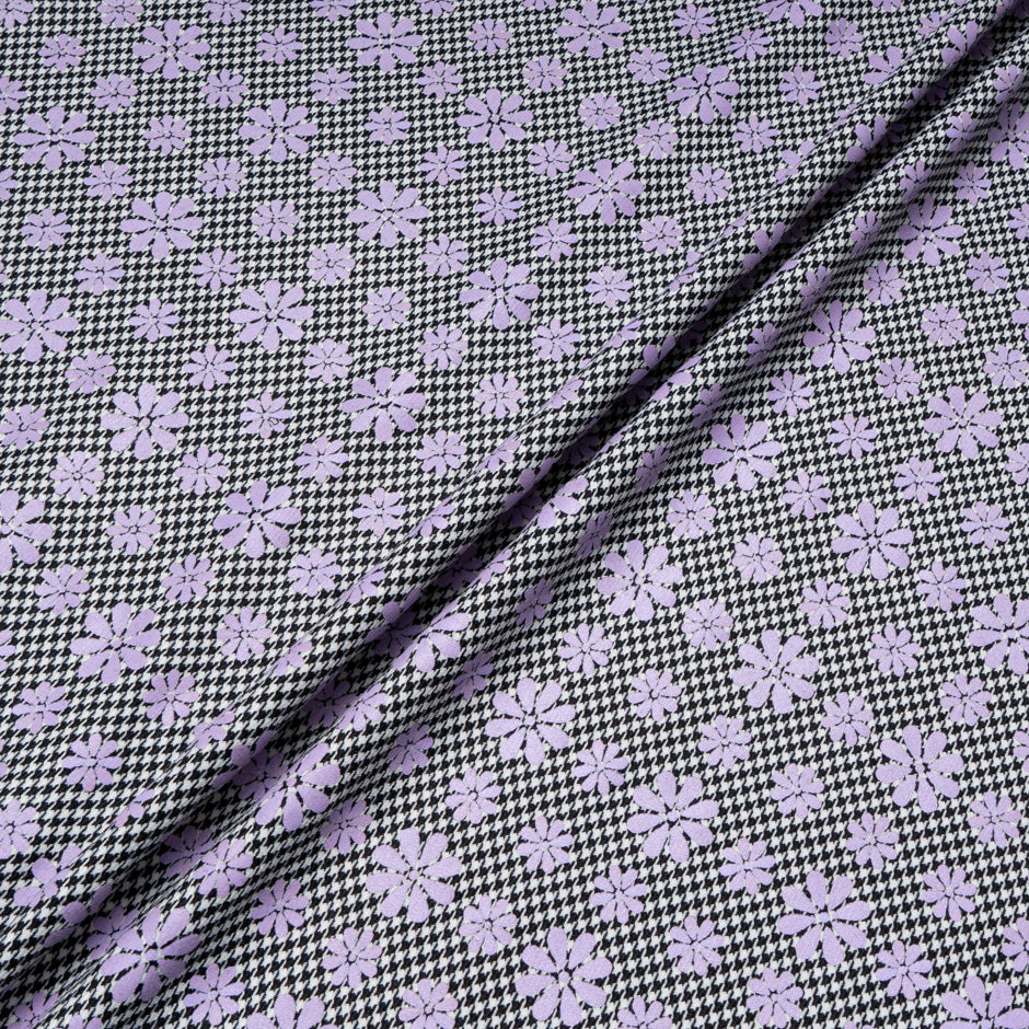 Floral Printed Dogtooth Double Sided Stretch Wool