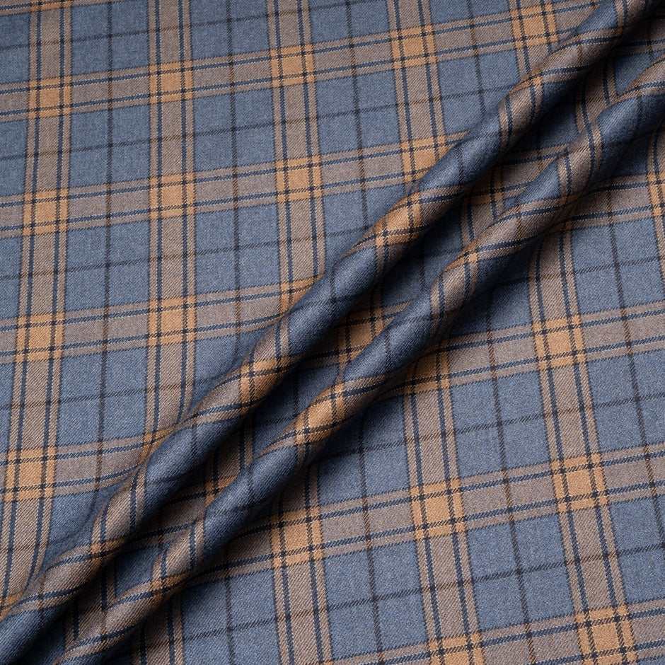 Brown & Blue Pure Wool Tartan