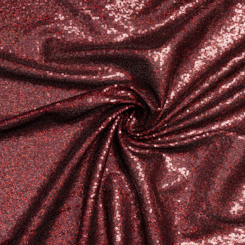 Dark Cherry Red Micro Sequinned Tulle