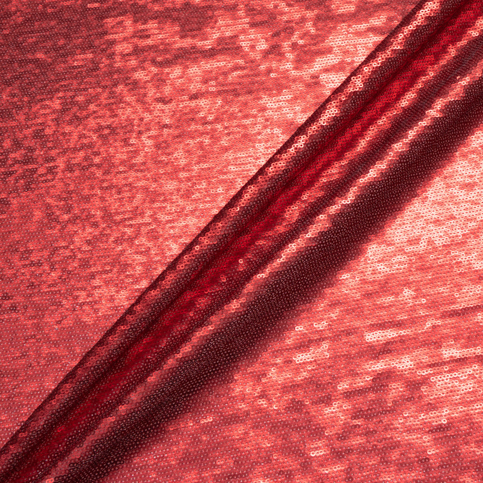 Red Allover Sequinned Stretch Tulle