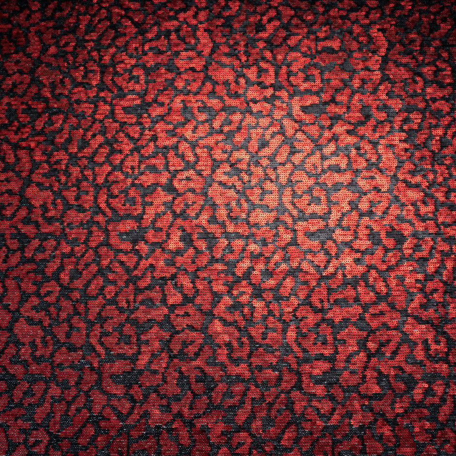 Red & Black Animal Style Sequinned Tulle