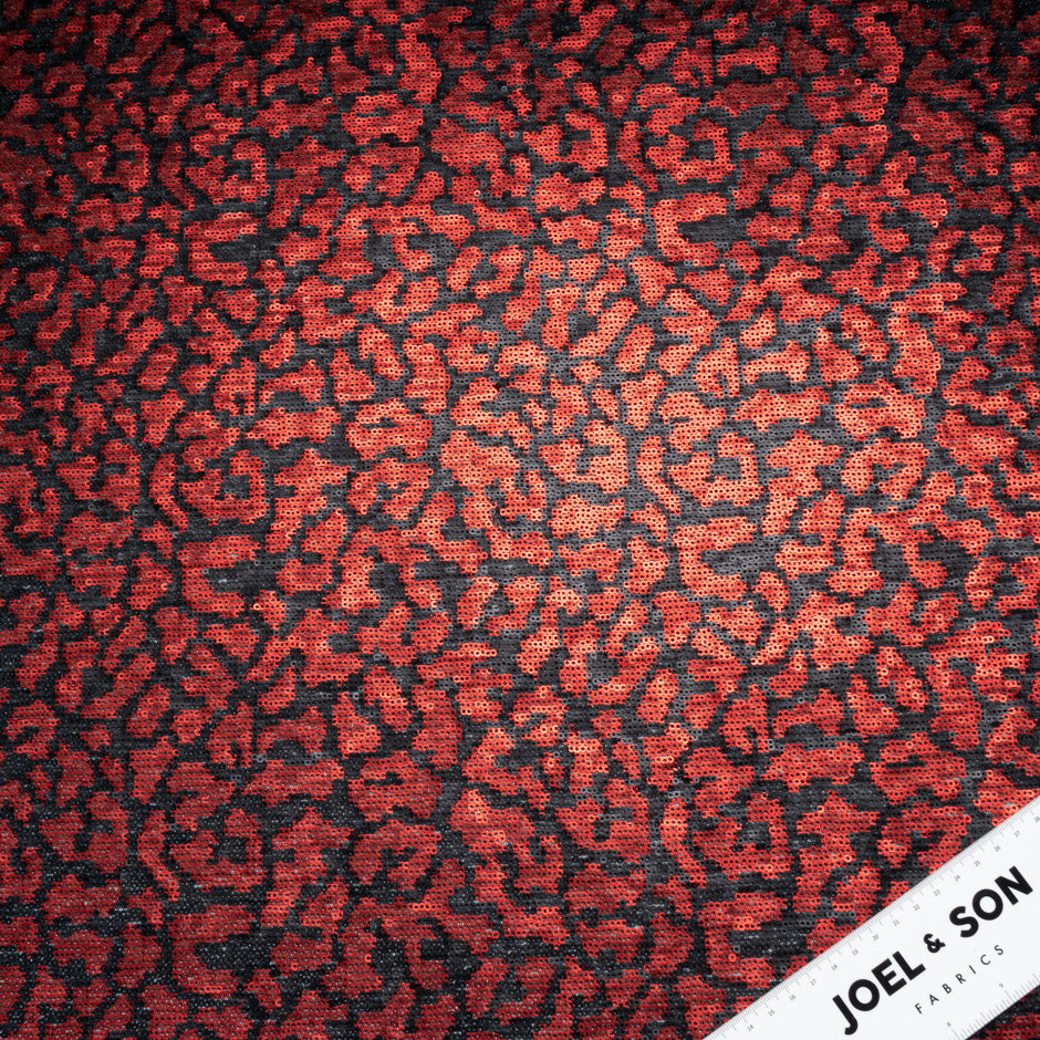 Red & Black Animal Style Sequinned Tulle