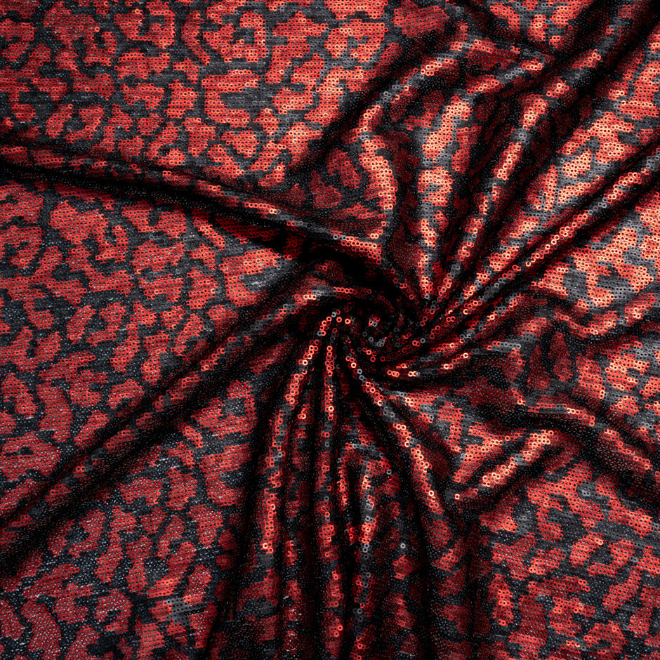Red & Black Animal Style Sequinned Tulle