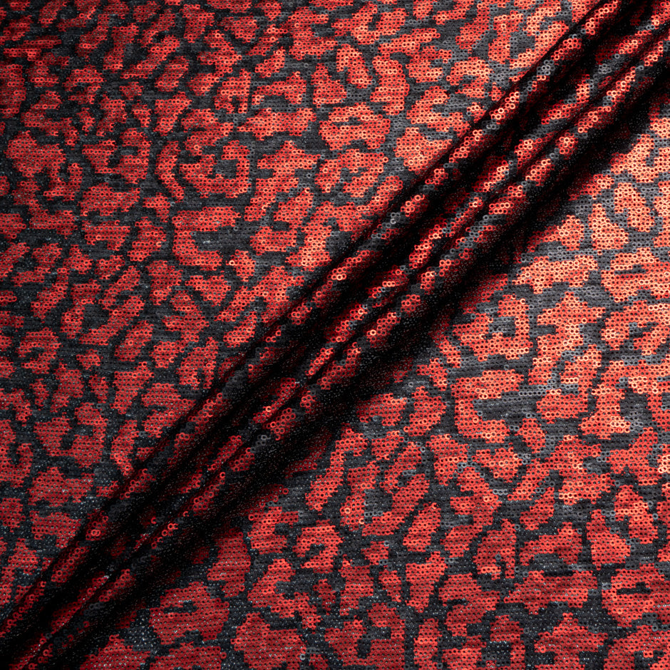 Red & Black Animal Style Sequinned Tulle