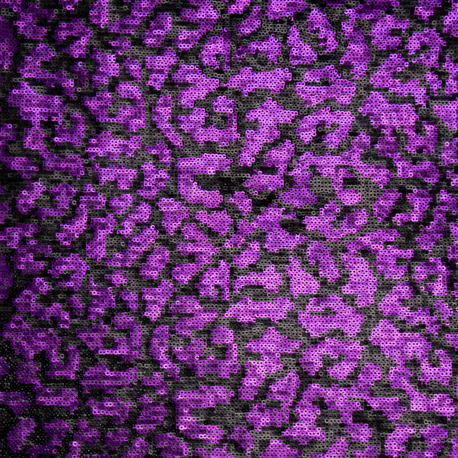 Magenta & Black Animal Style Sequinned Tulle