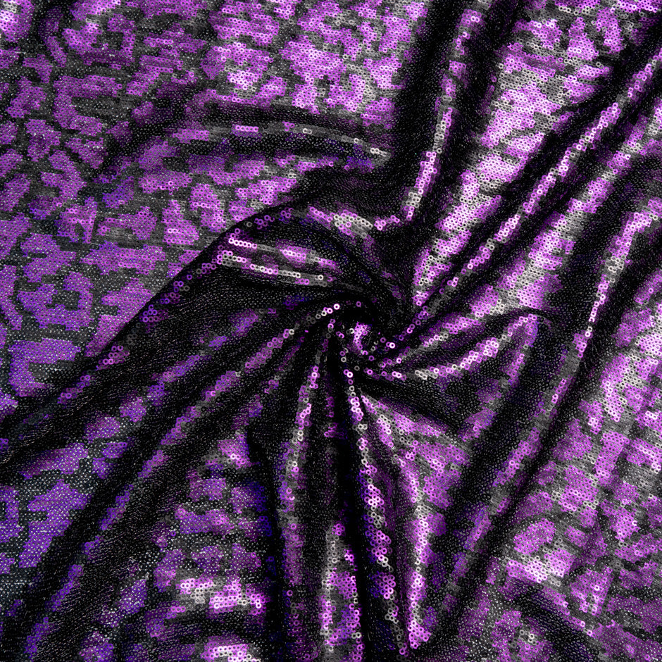 Magenta & Black Animal Style Sequinned Tulle