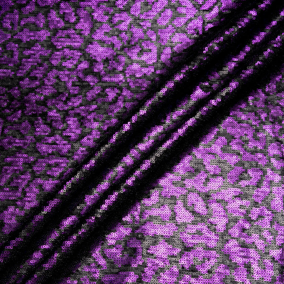 Magenta & Black Animal Style Sequinned Tulle