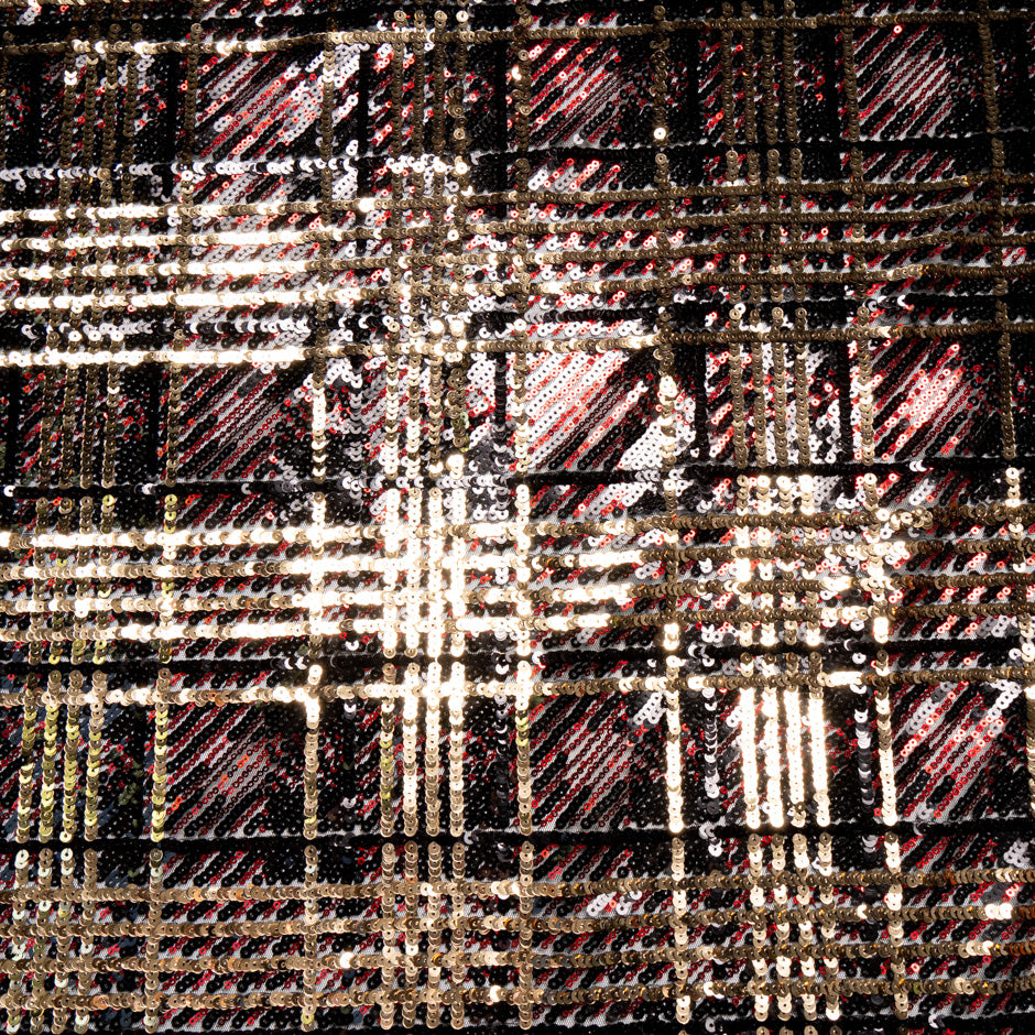 Red/Gold 'Tartan' Sequinned Tulle