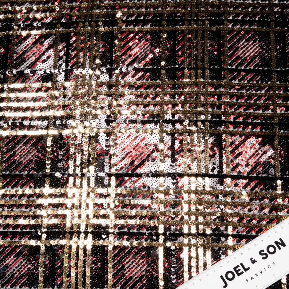 Red/Gold 'Tartan' Sequinned Tulle
