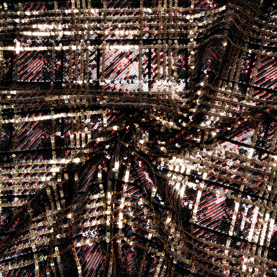 Red/Gold 'Tartan' Sequinned Tulle