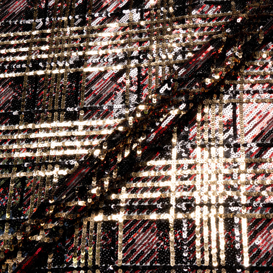 Red/Gold 'Tartan' Sequinned Tulle