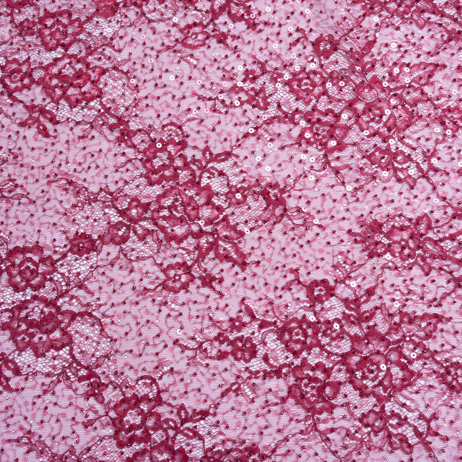 Burgundy Floral Beaded Chantilly Lace