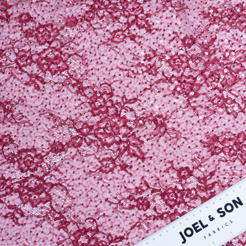 Burgundy Floral Beaded Chantilly Lace